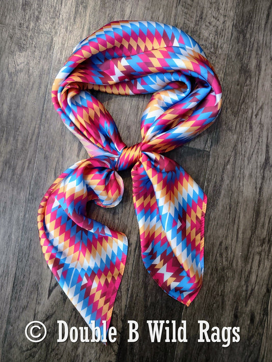Wild Rag Fuchsia Orange Blue Aztec Cowboy Western Neck Scarf Bandanna by Double B Wild Rags
