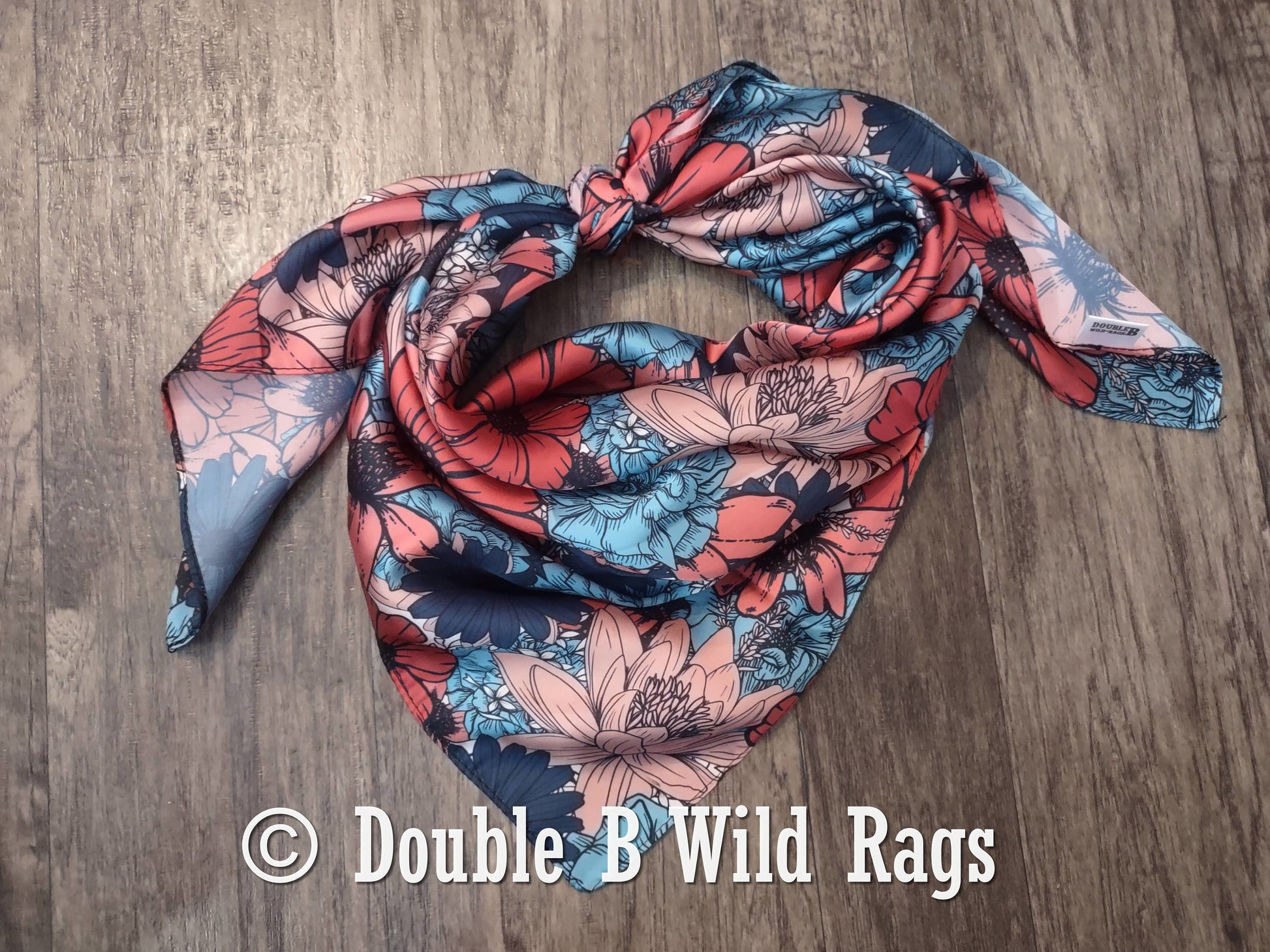 Wild Rag Blue and Coral Floral Cowboy Western Neck Scarf Bandanna by Double B Wild Rags