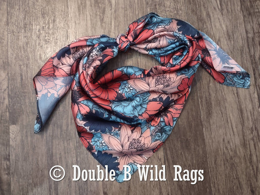 Wild Rag Blue and Coral Floral Cowboy Western Neck Scarf Bandanna by Double B Wild Rags