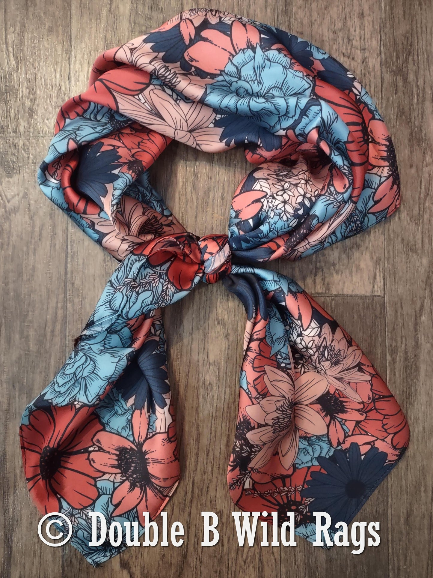 Wild Rag Blue and Coral Floral Cowboy Western Neck Scarf Bandanna by Double B Wild Rags