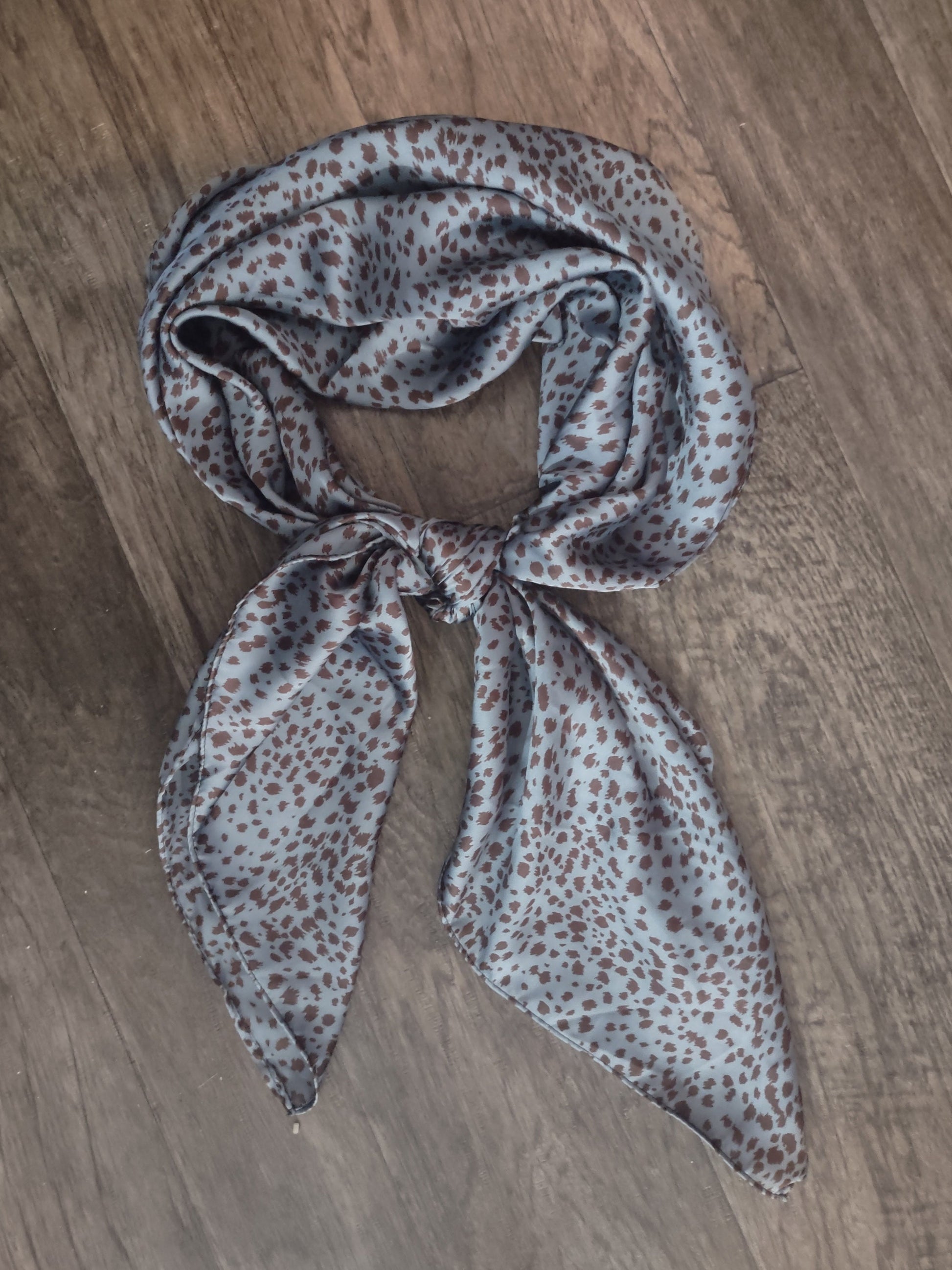 Wild Rag Dusty Blue and Brown Small Cheetah spots Western Cowboy Neck Scarf Bandana by Double B Wild Rags