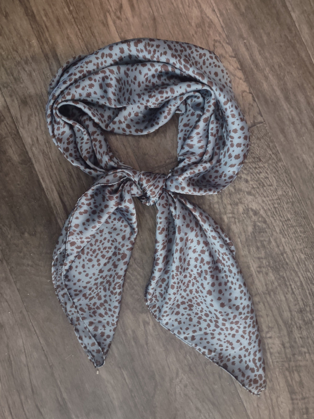 Wild Rag Dusty Blue and Brown Small Cheetah spots Western Cowboy Neck Scarf Bandana by Double B Wild Rags