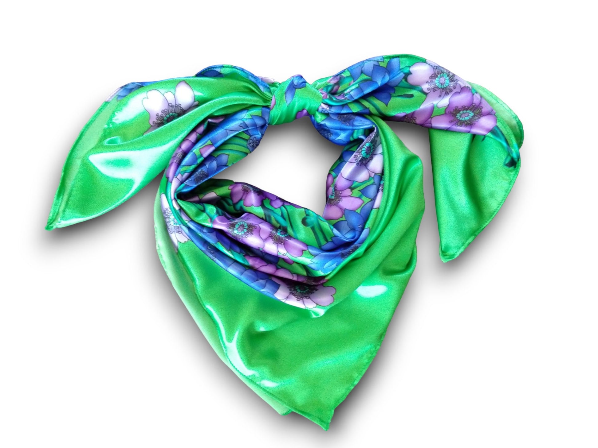Wild Rag Bright Green with Purple Flowers Cowboy Western Neck Scarf Neckerchief Bandanna by Double B Wild Rags