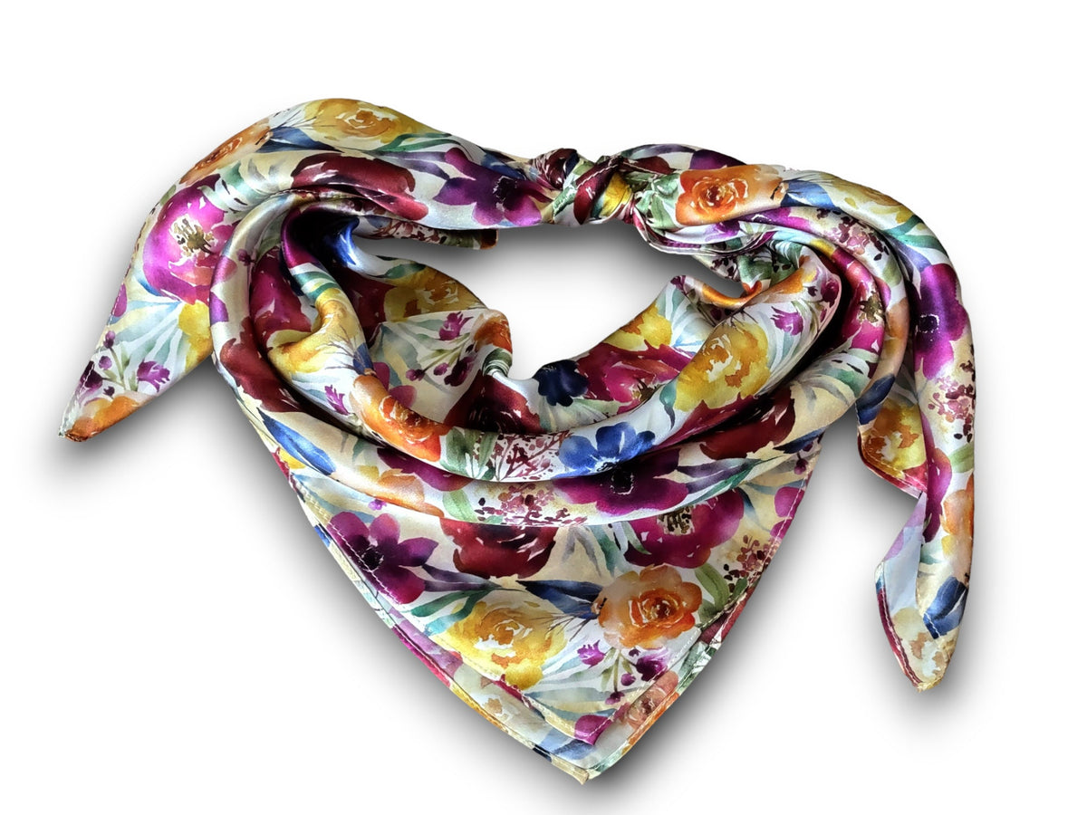 Wild Rag 100% SILK Multi Colored Watercolor Floral Cowboy Western Neck Scarf Bandanna by Double B Wild Rags