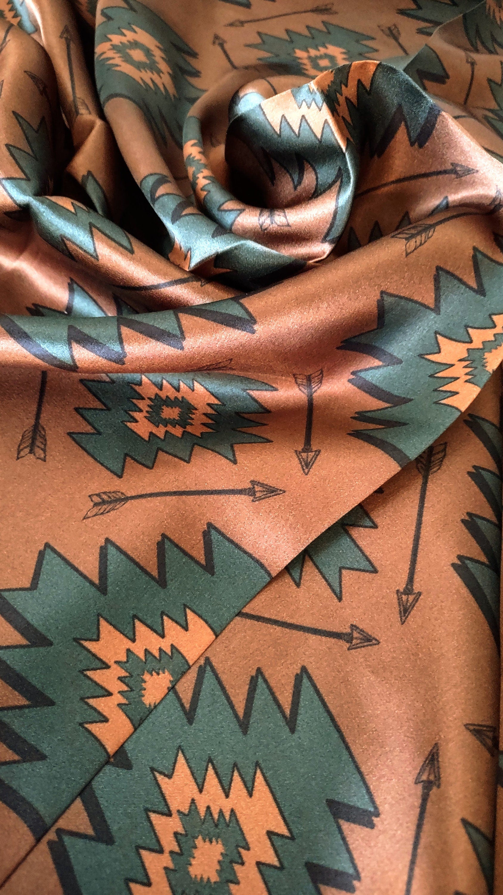 Wild Rag 100% SILK Brown and Teal Green Aztec Arrow Western Neck Scarf Bandanna by Double B Wild Rags