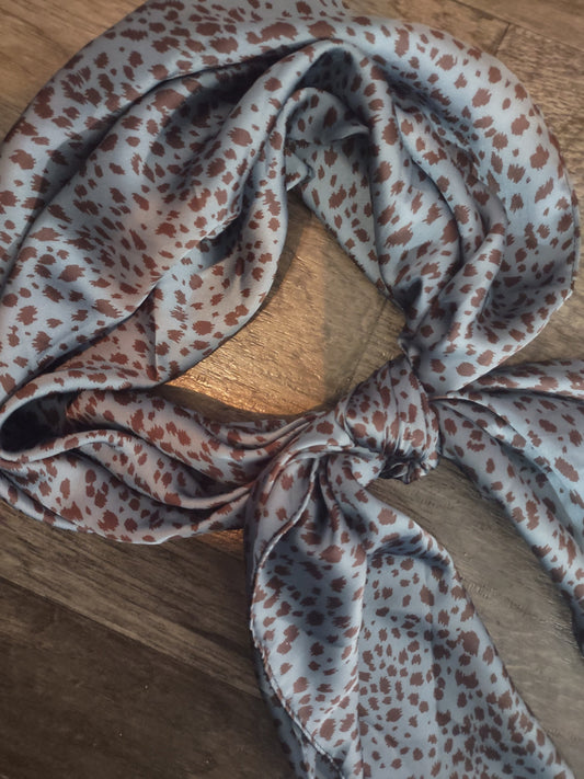 Wild Rag Dusty Blue and Brown Small Cheetah spots Western Cowboy Neck Scarf Bandana by Double B Wild Rags