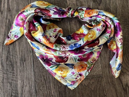 Wild Rag 100% SILK Multi Colored Watercolor Floral Cowboy Western Neck Scarf Bandanna by Double B Wild Rags