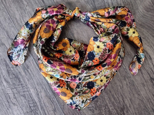 Wild Rag 100% SILK Ivory and Gold Embroidered print Western Neck Scarf Bandanna by Double B Wild Rags