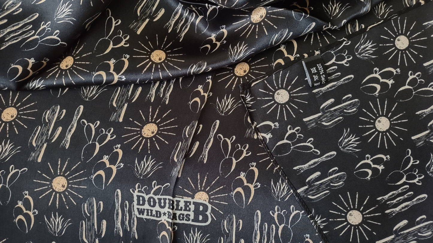 Wild Rag 100% SILK Black Cactus and Sun Western Neck Scarf Bandanna by Double B Wild Rags