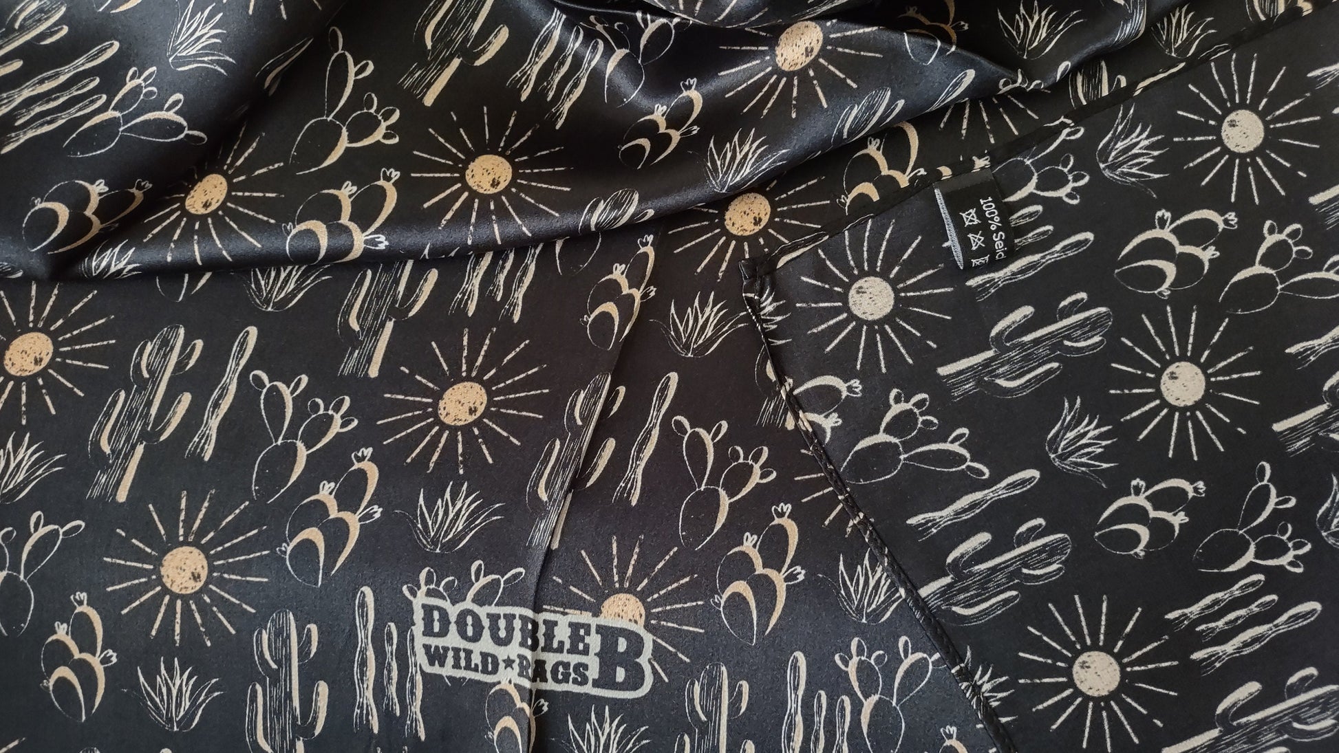 Wild Rag 100% SILK Black Cactus and Sun Western Neck Scarf Bandanna by Double B Wild Rags