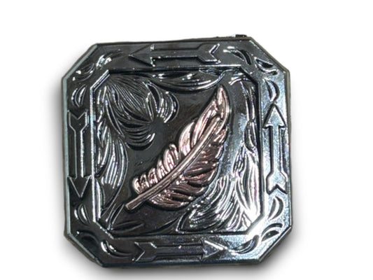 Square Copper Feather and Silver Concho Wild Rag Slide