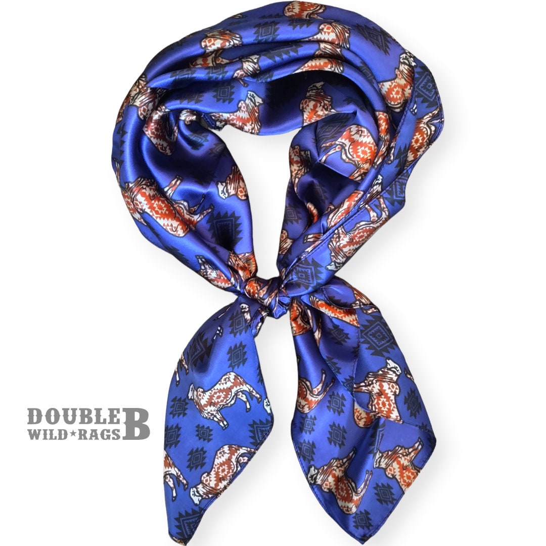 Wild Rag 100% SILK Brahman Bull on Royal Blue Neck Scarf Bandanna by Double B Wild Rags