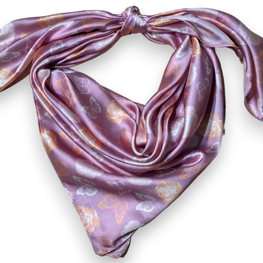 Wild Rag Roses and Butterflies Light Lilac Purple with peach roses Cowboy Western Neck Scarf by Double B Wild Rags