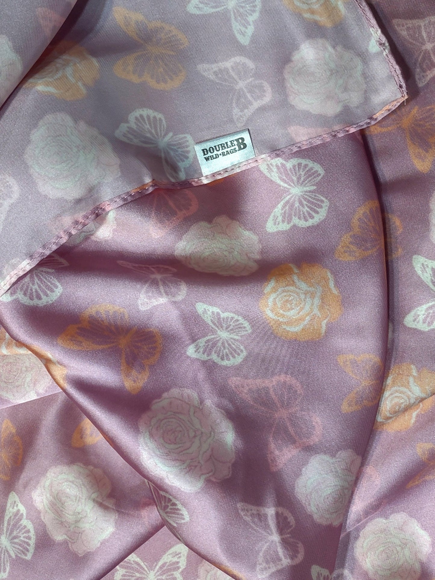 Wild Rag Roses and Butterflies Light Lilac Purple with peach roses Cowboy Western Neck Scarf by Double B Wild Rags