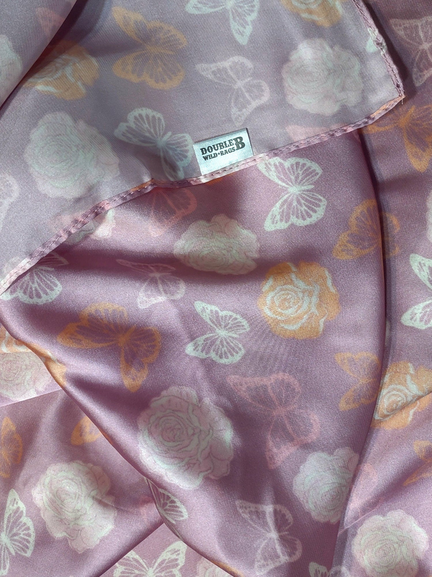 Wild Rag Roses and Butterflies Light Lilac Purple with peach roses Cowboy Western Neck Scarf by Double B Wild Rags
