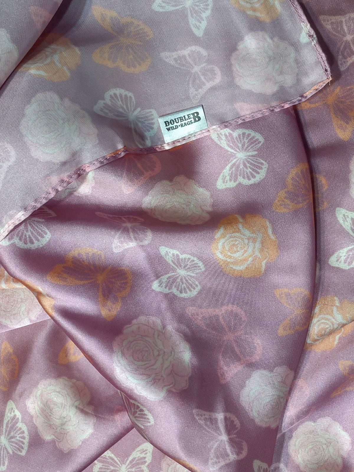 Wild Rag Roses and Butterflies Light Lilac Purple with peach roses Cowboy Western Neck Scarf by Double B Wild Rags