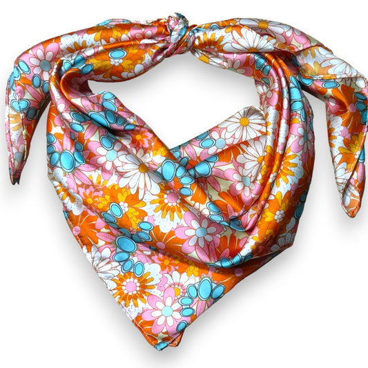 Wild Rag Boho 70’s Hippie Flowers and Turquoise Western Neck Scarf Bandanna by Double B Wild Rags
