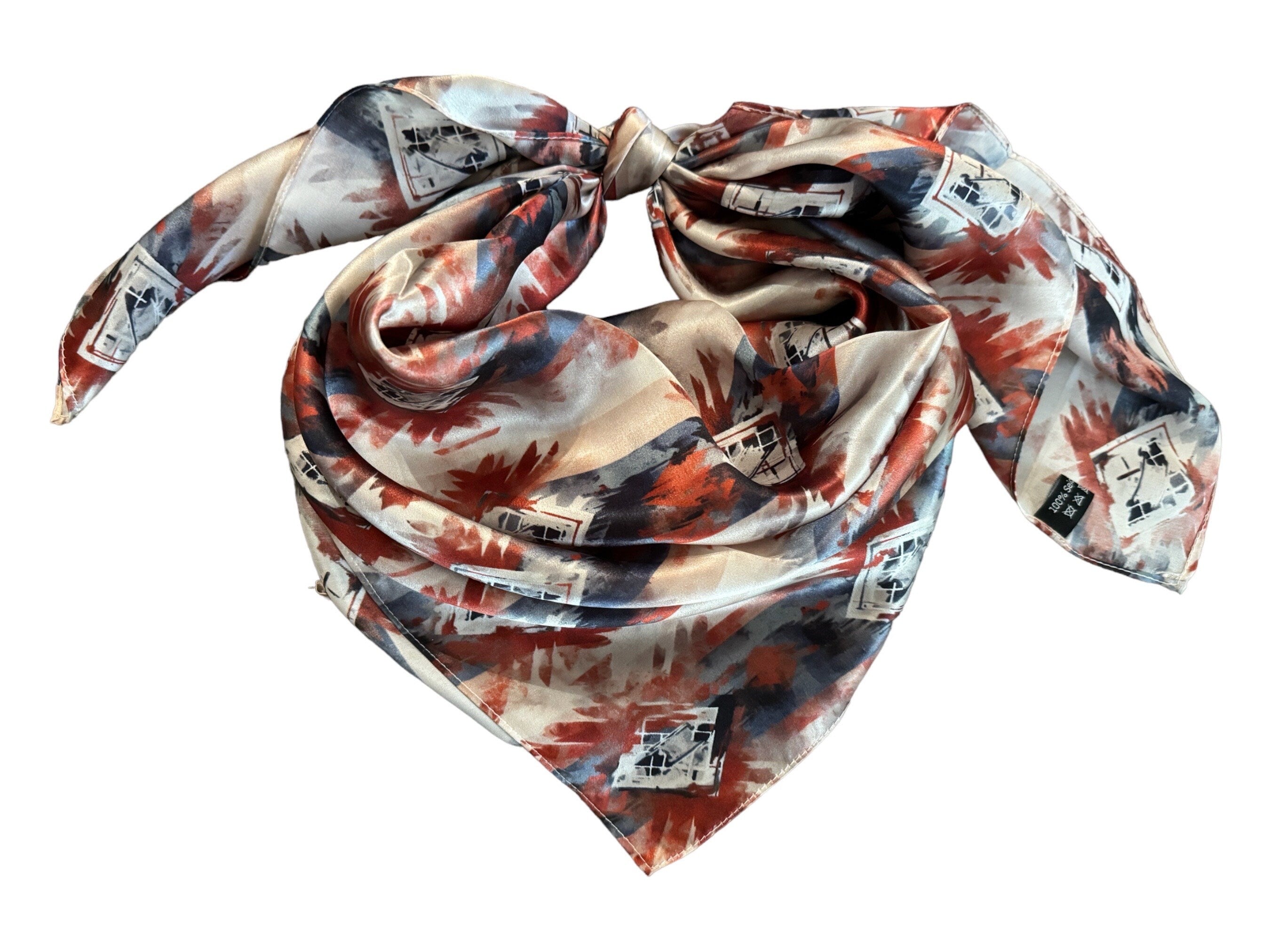 Silk Wild Rag Navy Blue Copper Ivory watercolor tribal print by Double ...