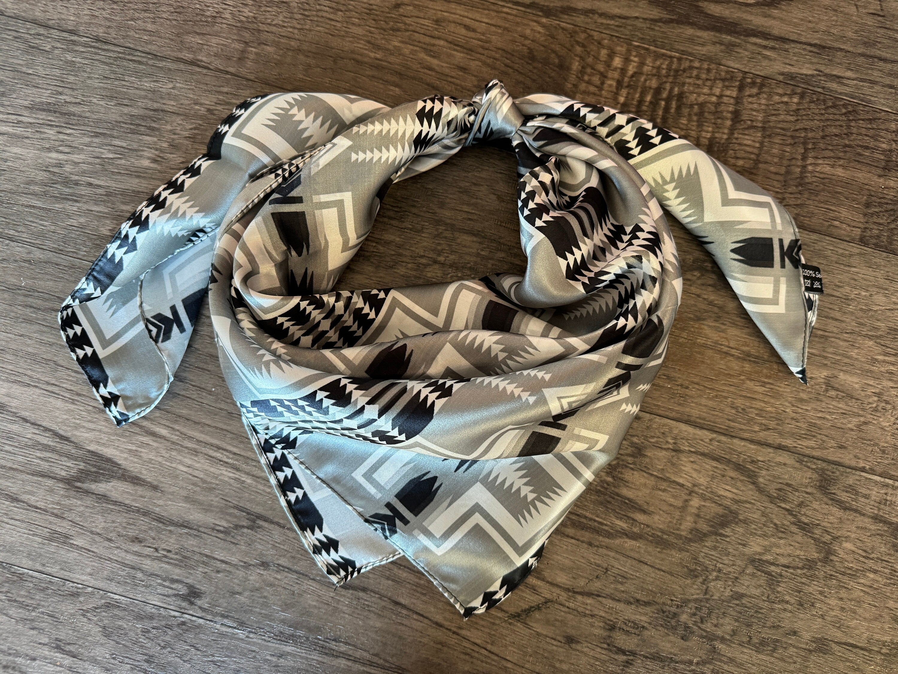 Silk Wild Rag Black and Silver Navajo Native Print by Double B Wild Ra ...