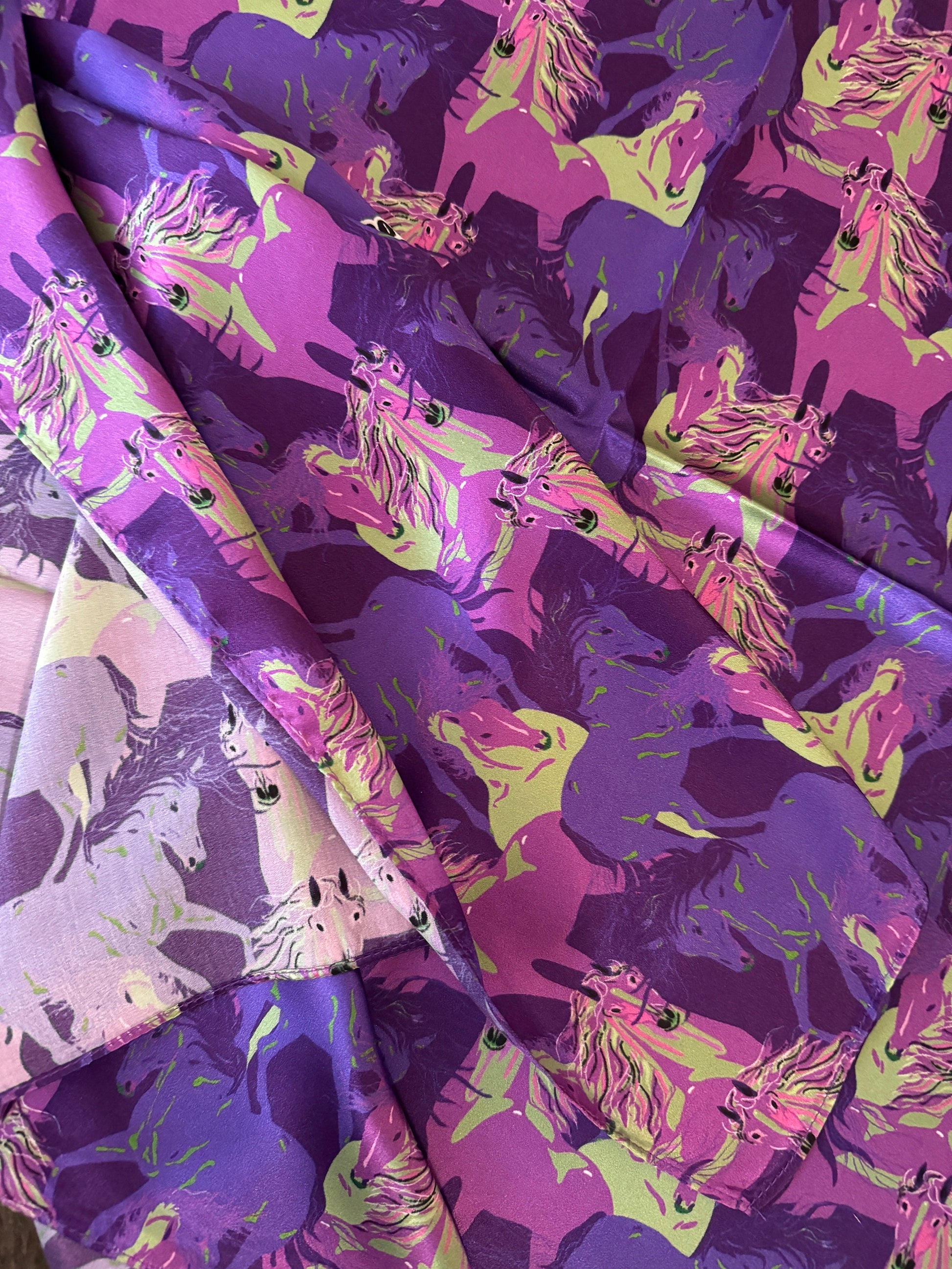 Silk Wild Rag Purple and Green Running Horse print by Double B Wild Rags