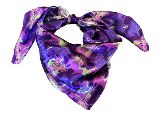 Silk Wild Rag Purple and Green Running Horse print by Double B Wild Rags