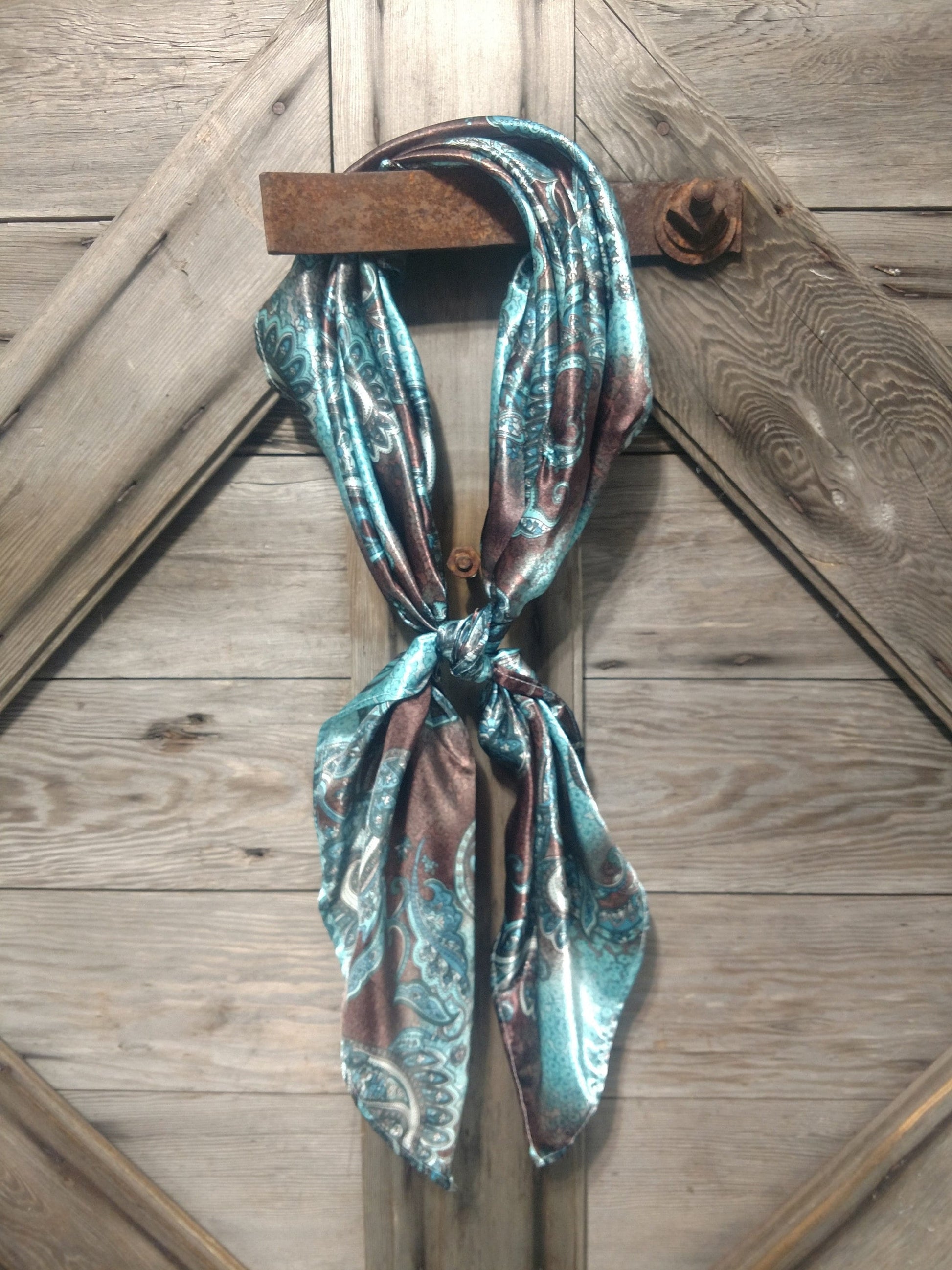 Wild Rag Turquoise and Brown Paisley Cowboy Western Neck Scarf Bandanna by Double B Wild Rags