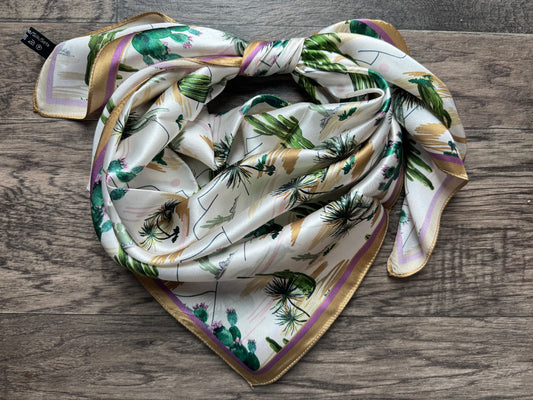 100% Silk Wild Rag Green and Gold Vintage Desert cactus by Double B Wild Rags