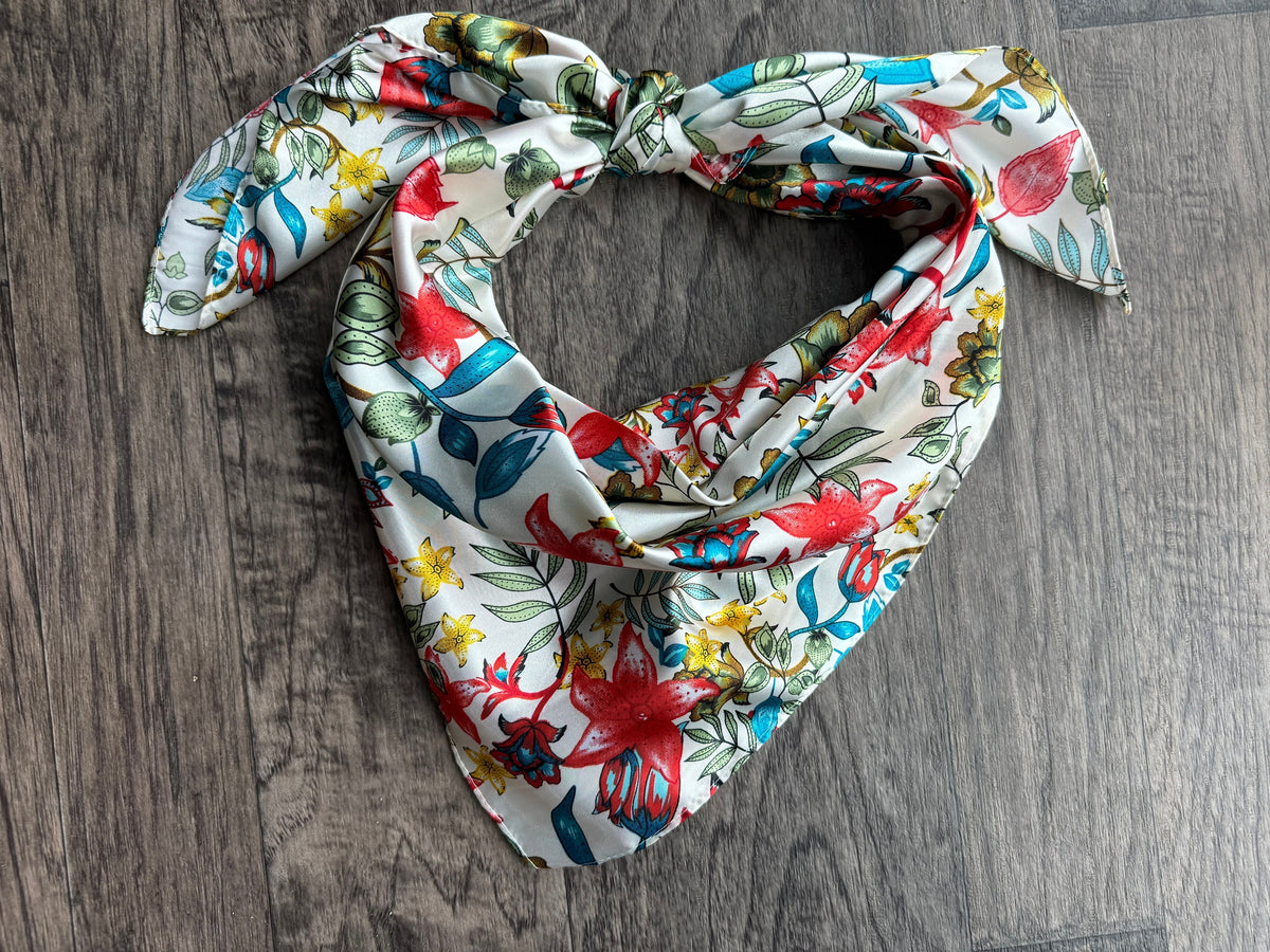 Wild Rag White tropical floral Cowboy Western Neck Scarf Bandanna by Double B Wild Rags