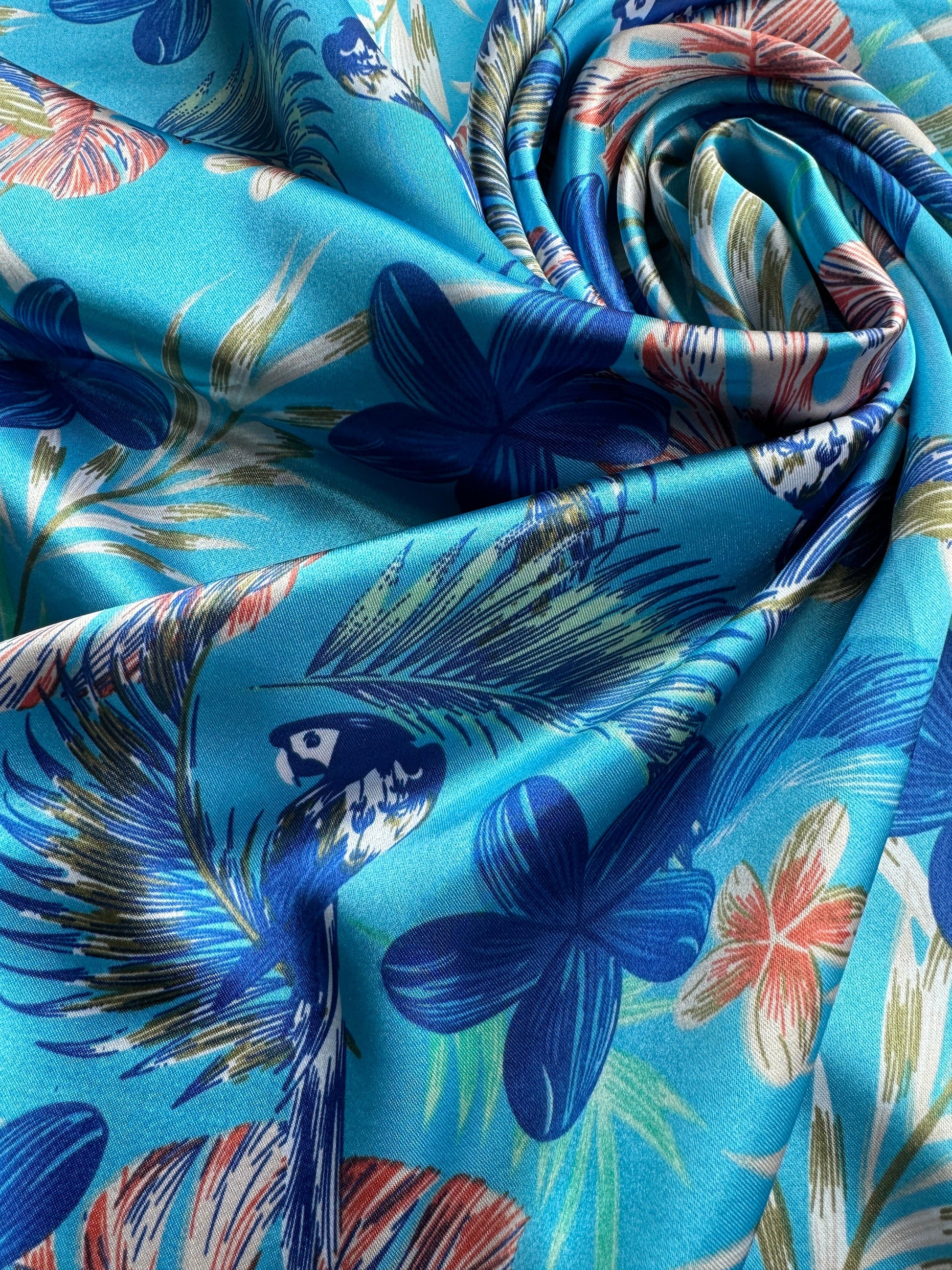 Wild Rag turquoise blue tropical floral and parrot Cowboy Western Neck Scarf Bandanna by Double B Wild Rags