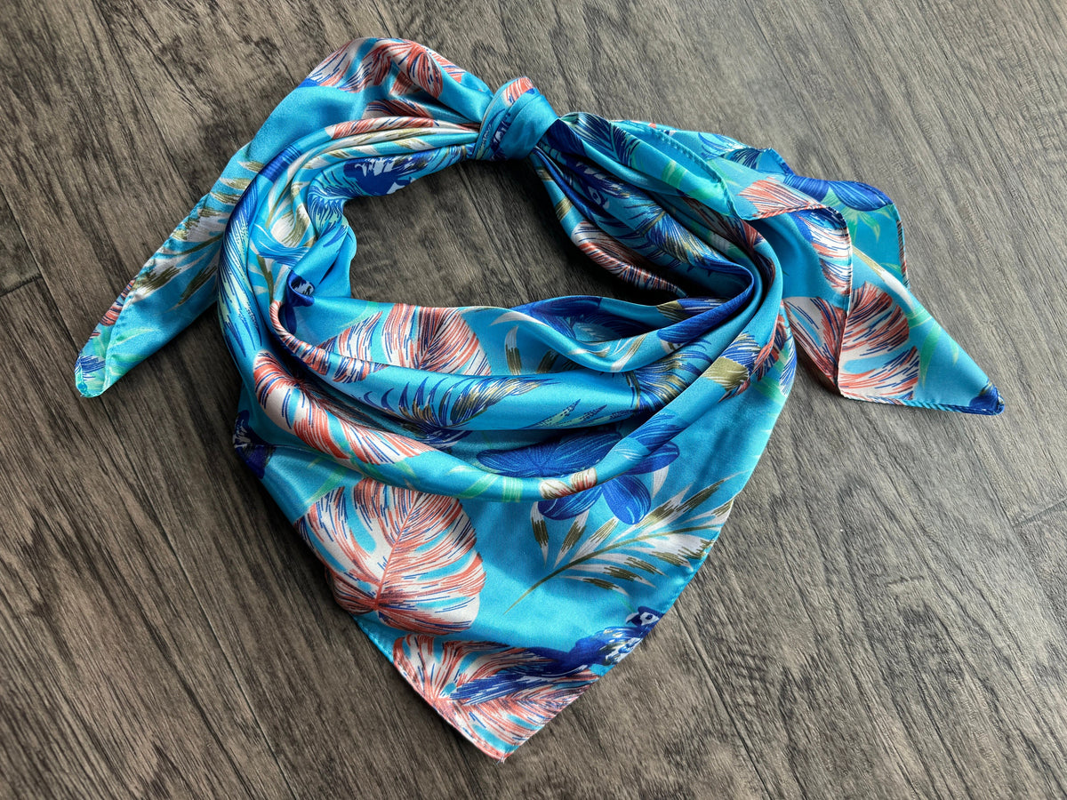 Wild Rag turquoise blue tropical floral and parrot Cowboy Western Neck Scarf Bandanna by Double B Wild Rags