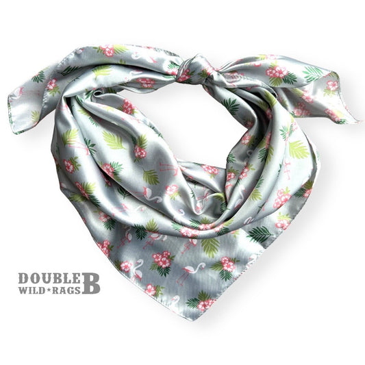 Wild Rag Silver Grey and Pink flamingo tropical Hawaiian Cowboy Western Neck Scarf Bandanna by Double B Wild Rags