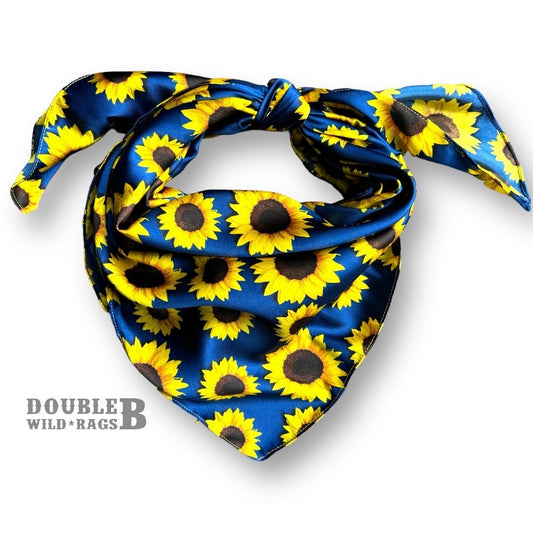 Wild Rag Navy Blue with Sunflowers Western Neck Scarf Bandanna by Double B Wild Rags