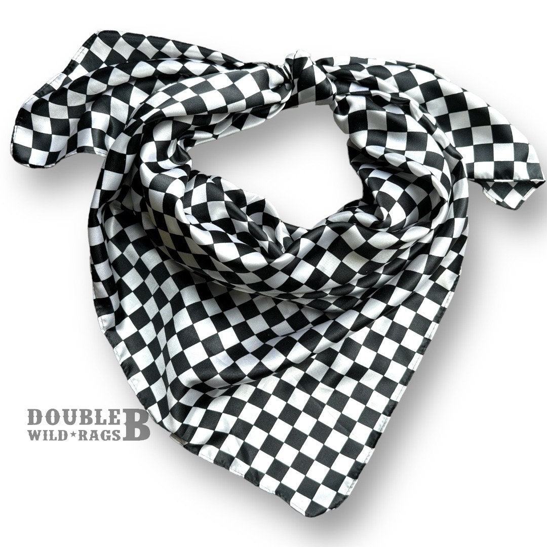 WILD RAG Black and White Check Cowboy Western Neck Scarf Bandanna by Double B Wild Rags