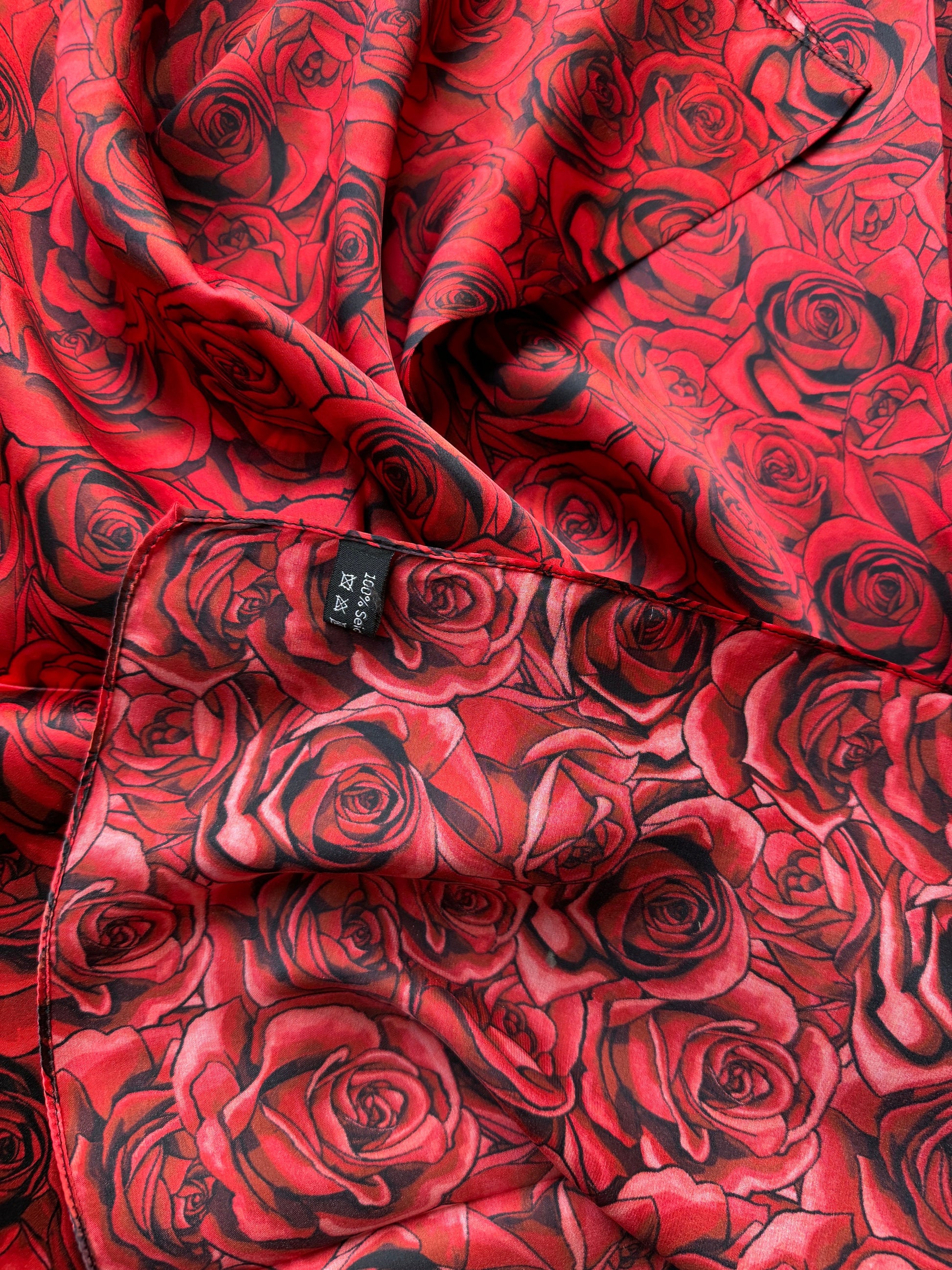 Wild Rag 100% SILK Red and Black Roses Western Neck Scarf Bandanna by Double B Wild Rags