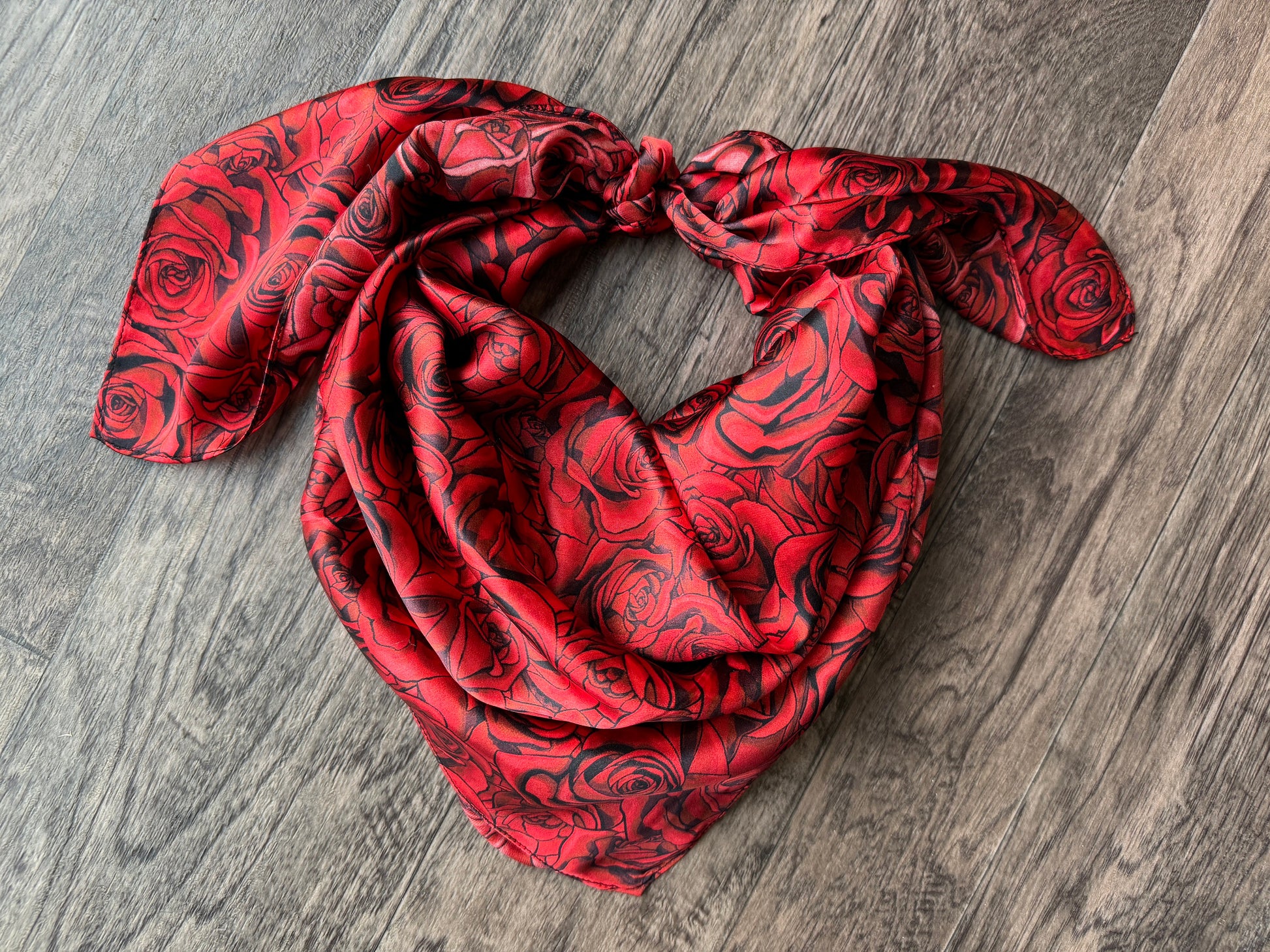 Wild Rag 100% SILK Red and Black Roses Western Neck Scarf Bandanna by Double B Wild Rags