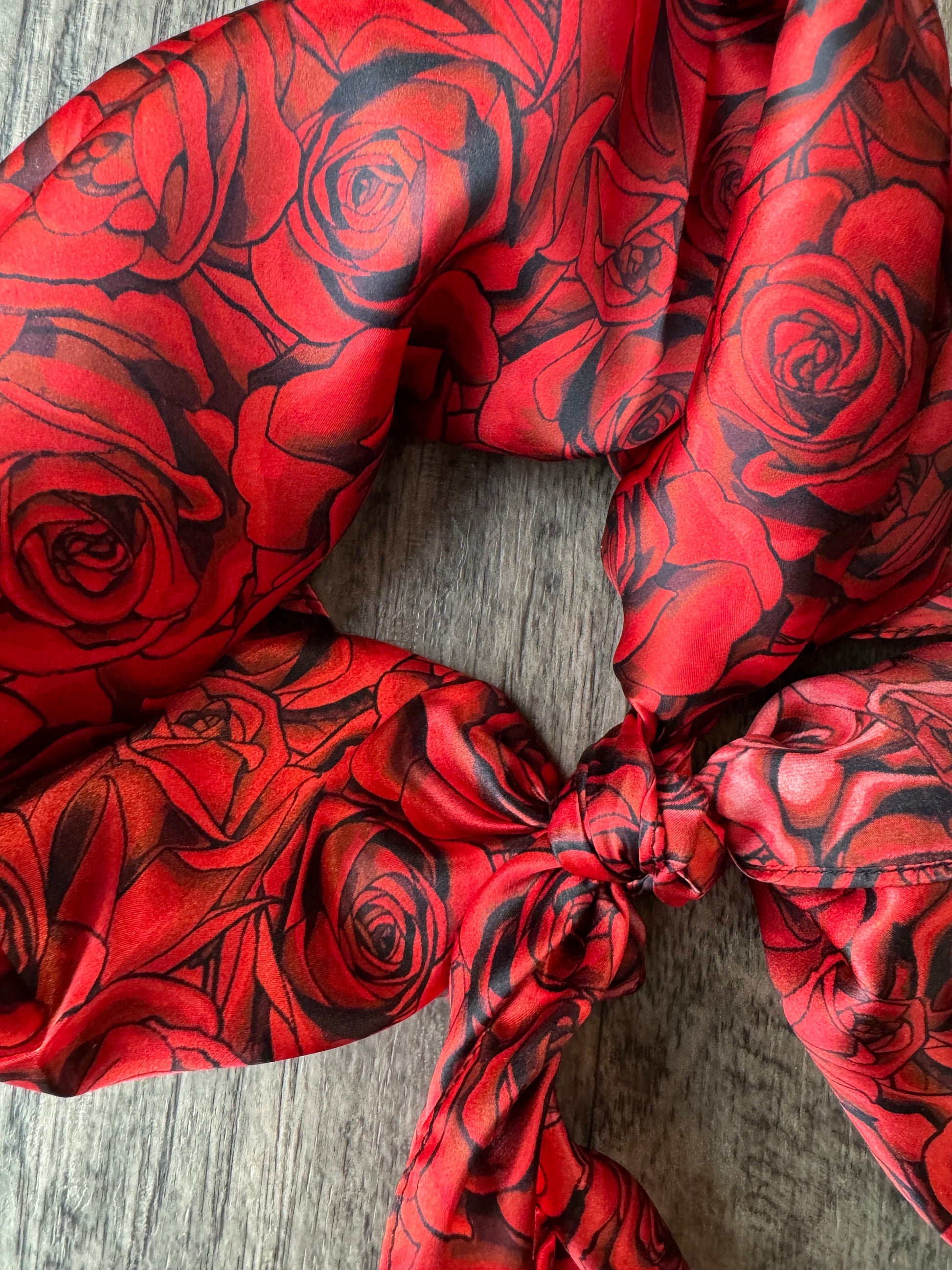 Wild Rag 100% SILK Red and Black Roses Western Neck Scarf Bandanna by Double B Wild Rags