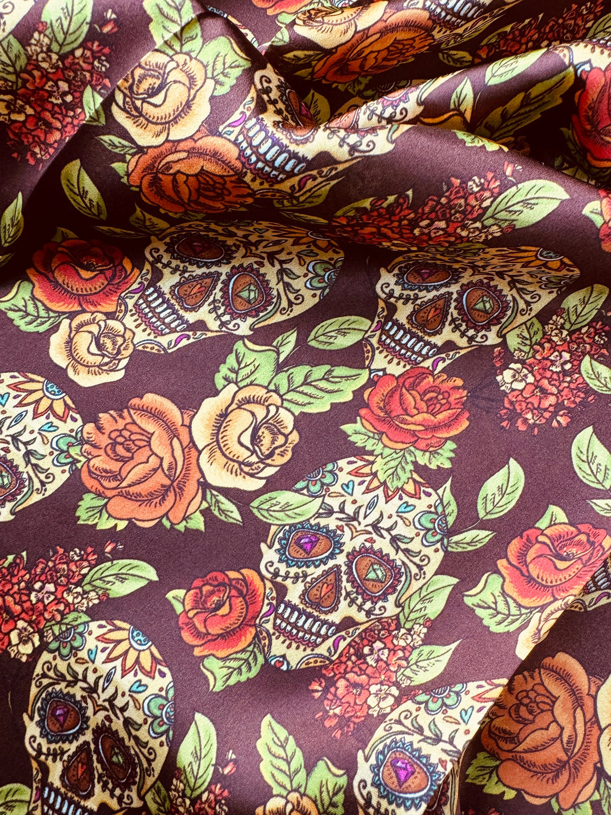 Wild Rag Brown and Gold Skull with Spanish Rose Western Neck Scarf Bandanna by Double B Wild Rags