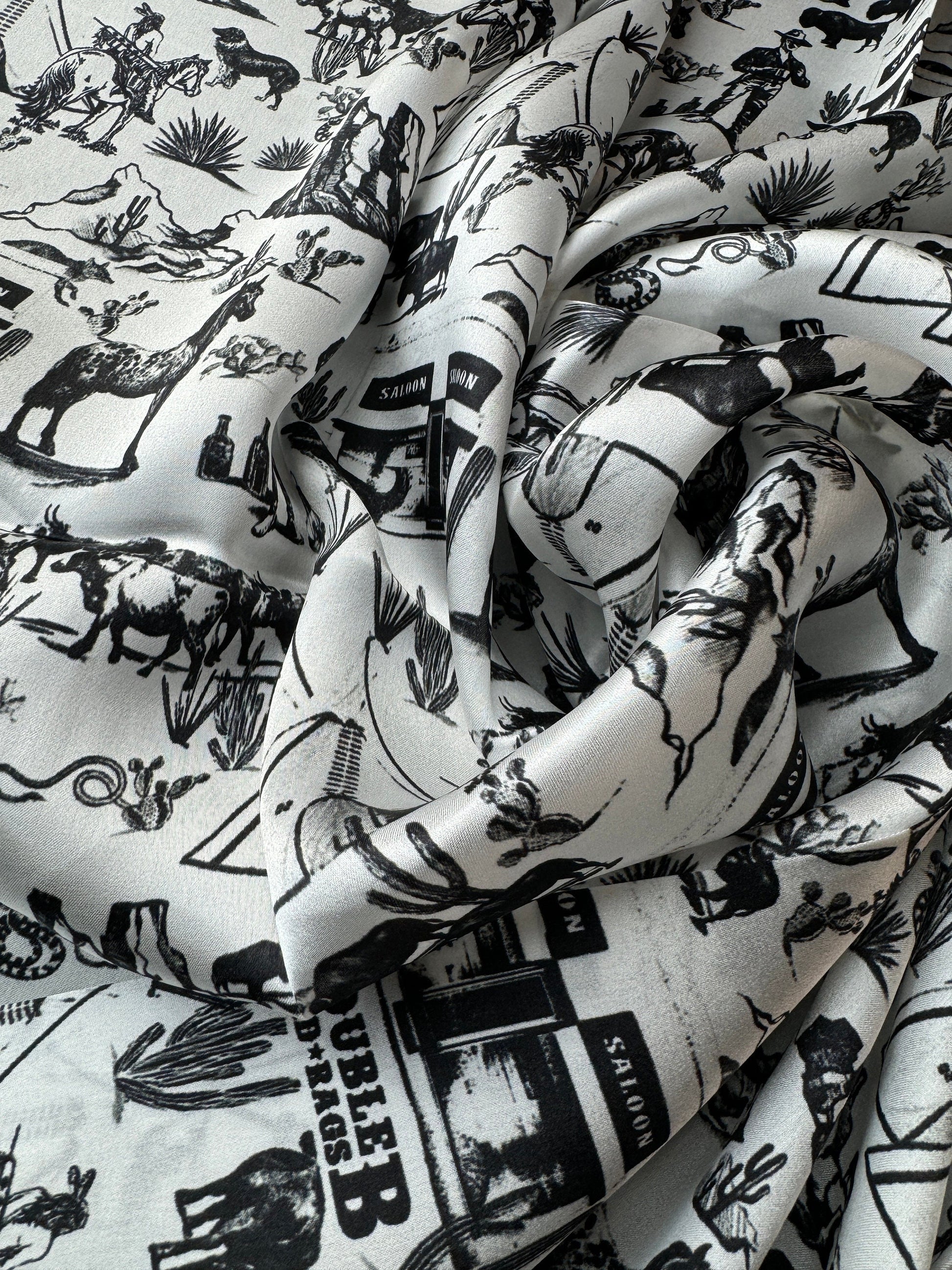 Wild Rag Black and White Wild West Toile Western Neck Scarf Bandanna by Double B Wild Rags