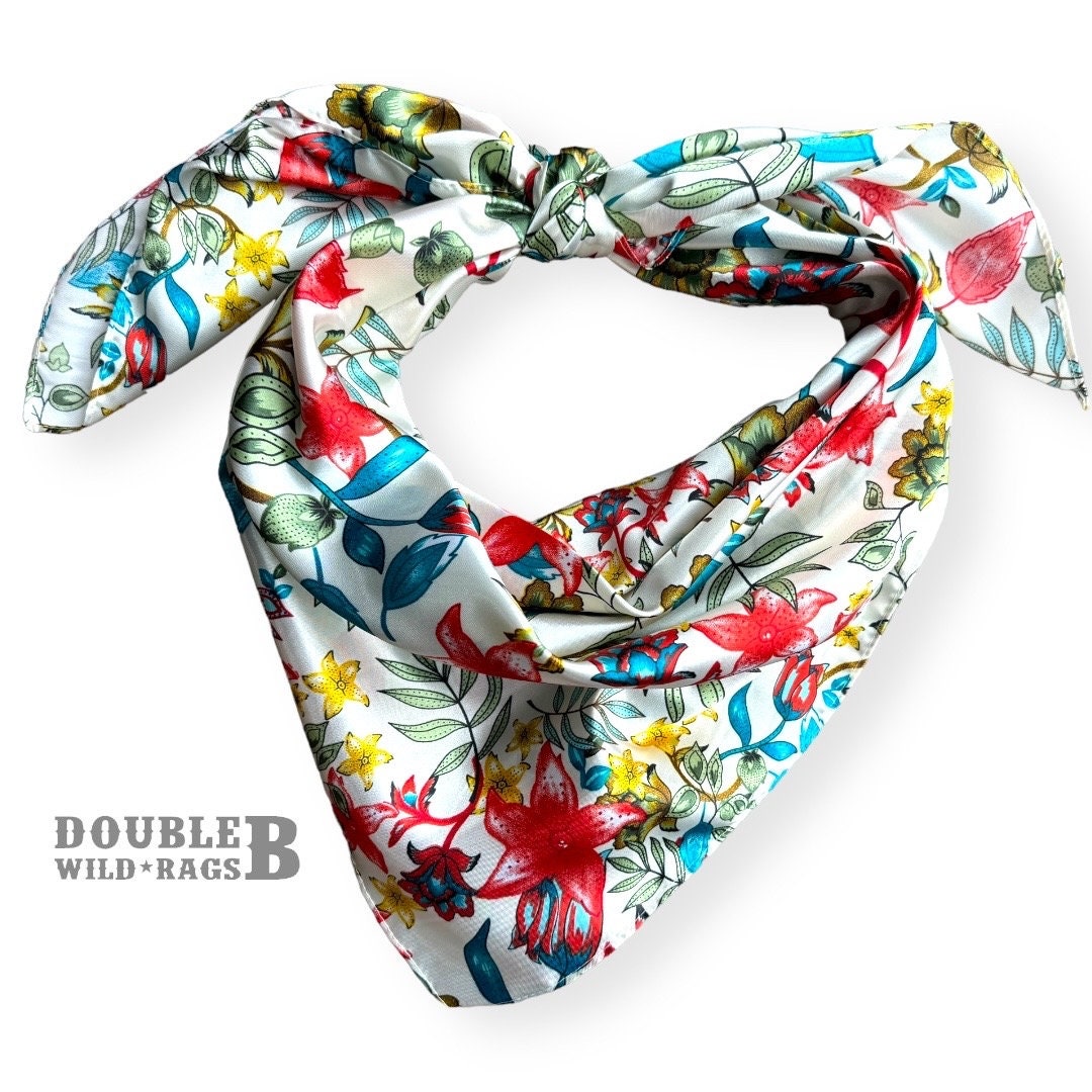 Wild Rag White tropical floral Cowboy Western Neck Scarf Bandanna by Double B Wild Rags