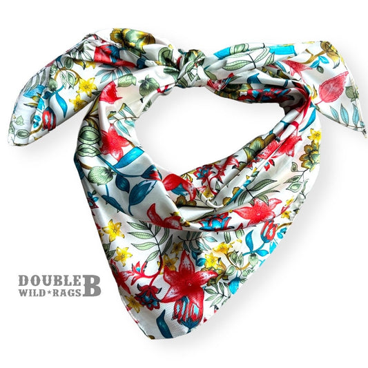 Wild Rag White tropical floral Cowboy Western Neck Scarf Bandanna by Double B Wild Rags