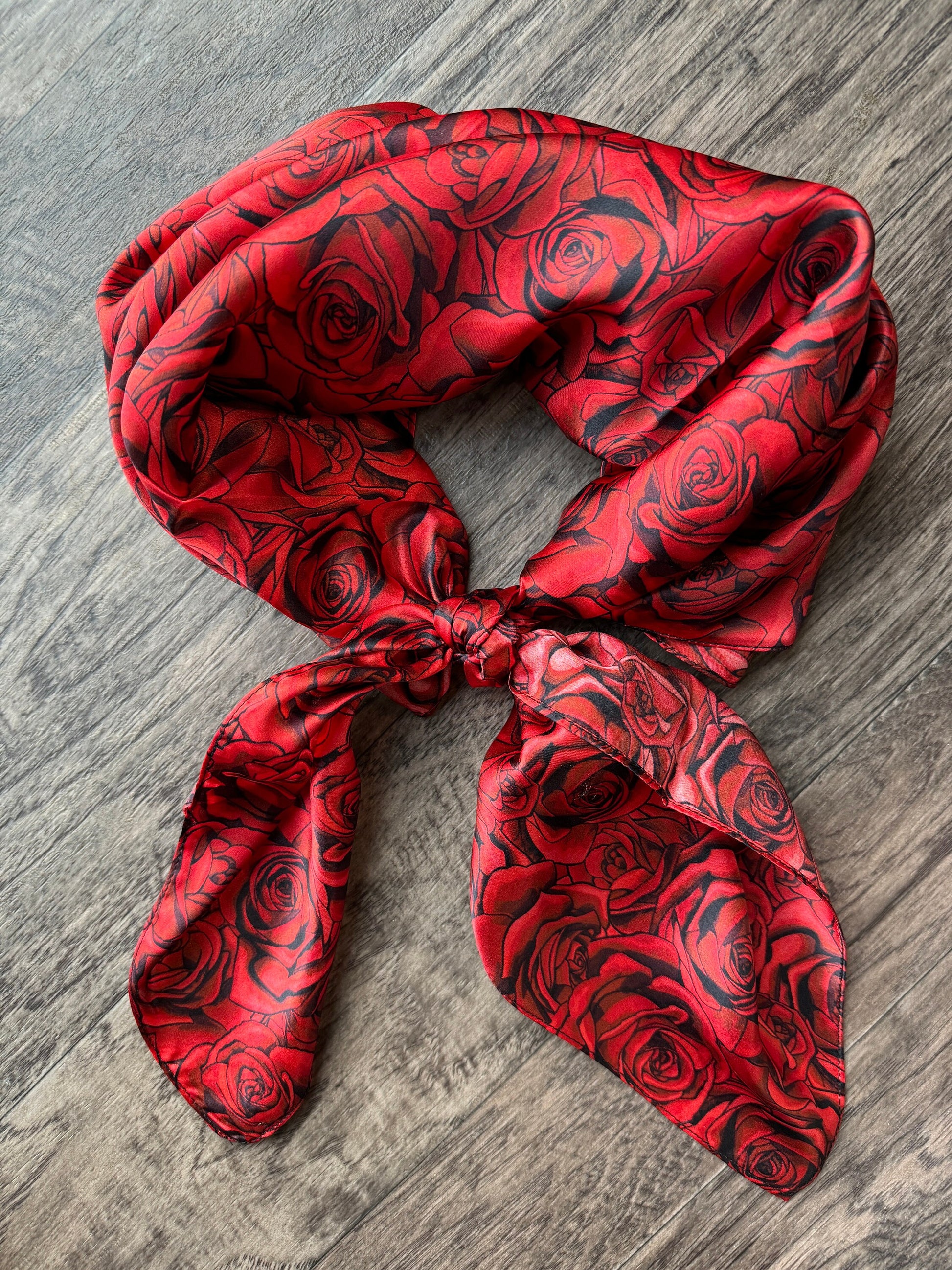 Wild Rag 100% SILK Red and Black Roses Western Neck Scarf Bandanna by Double B Wild Rags