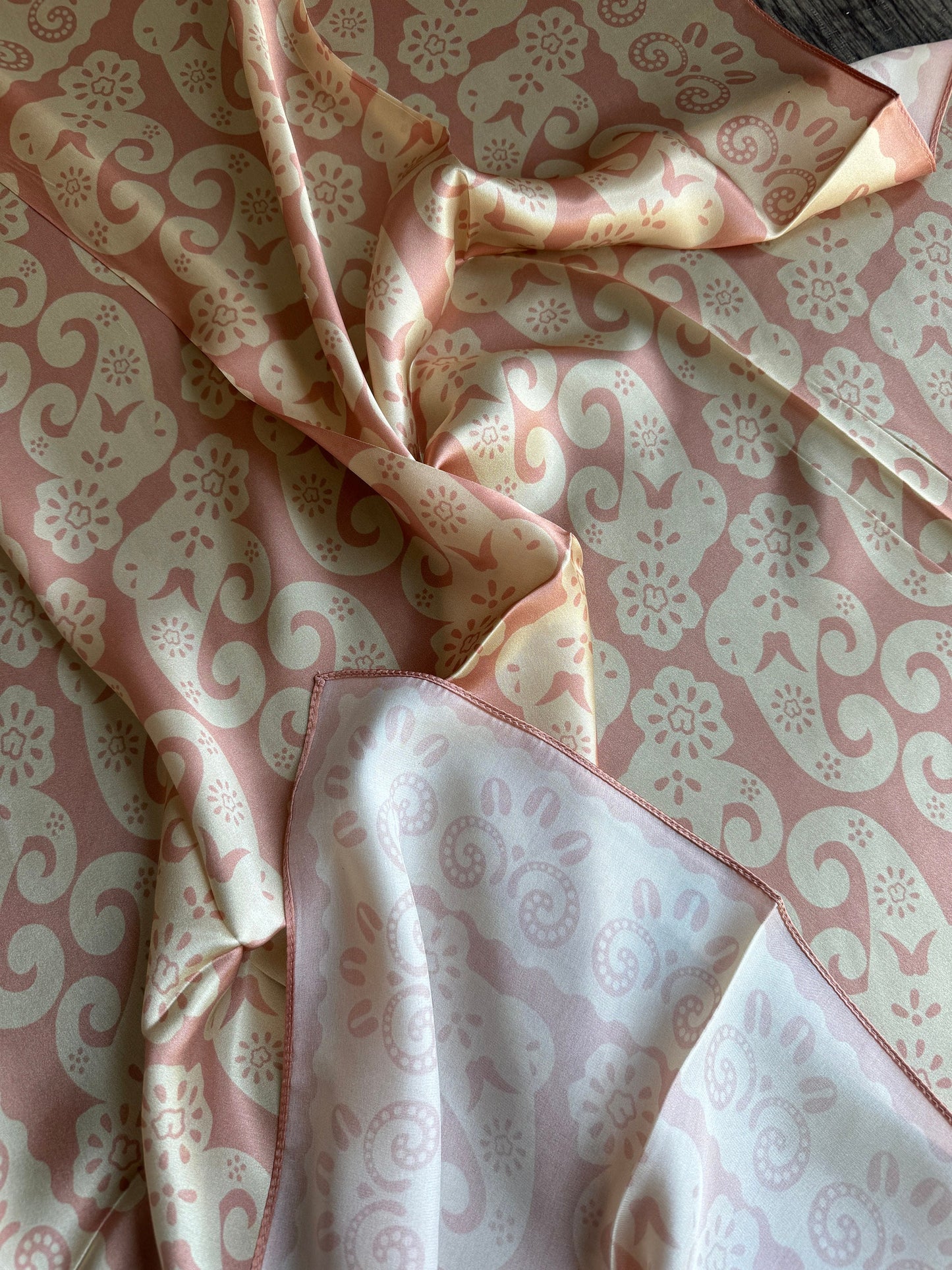 100% Silk Wild Rag “Augustus” peach and ivory vintage paisley by Double B Wild Rags