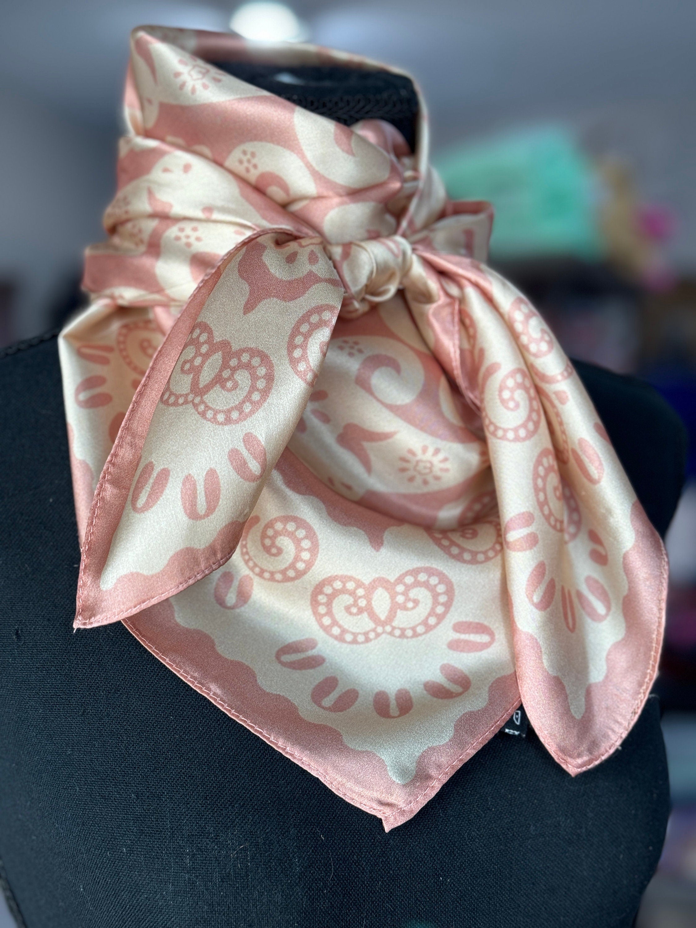 100% Silk Wild Rag “Augustus” peach and ivory vintage paisley by Doubl ...