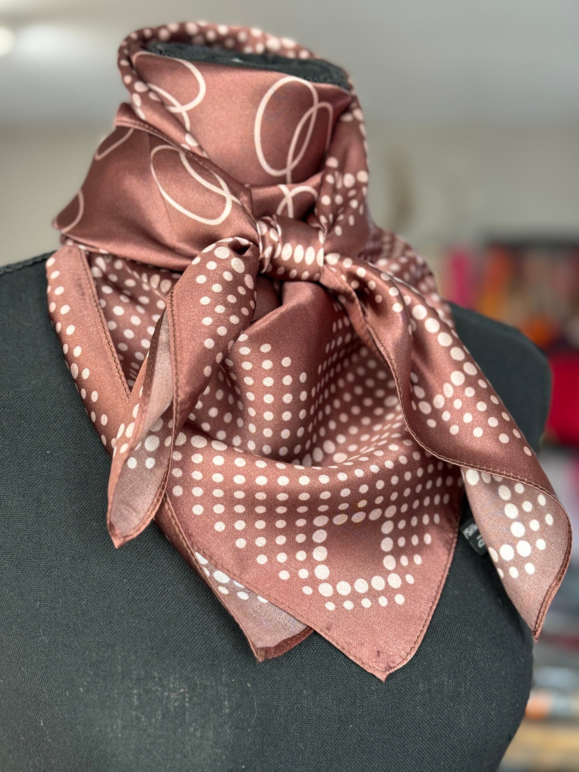 100% Silk Wild Rag “Woodrow” brown or red polka dot vintage pattern by Double B Wild Rags