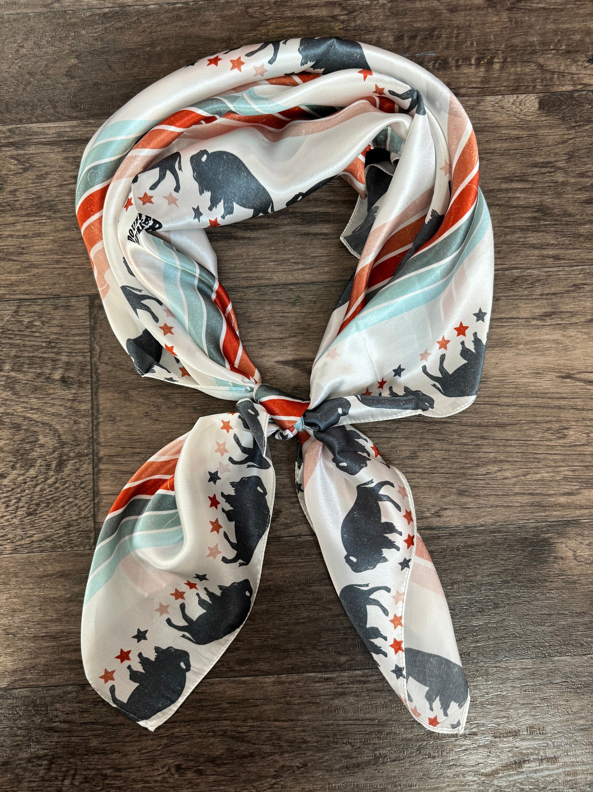 100% Silk Wild Rag “face the storm” distressed bison buffalo western stripe by Double B Wild Rags
