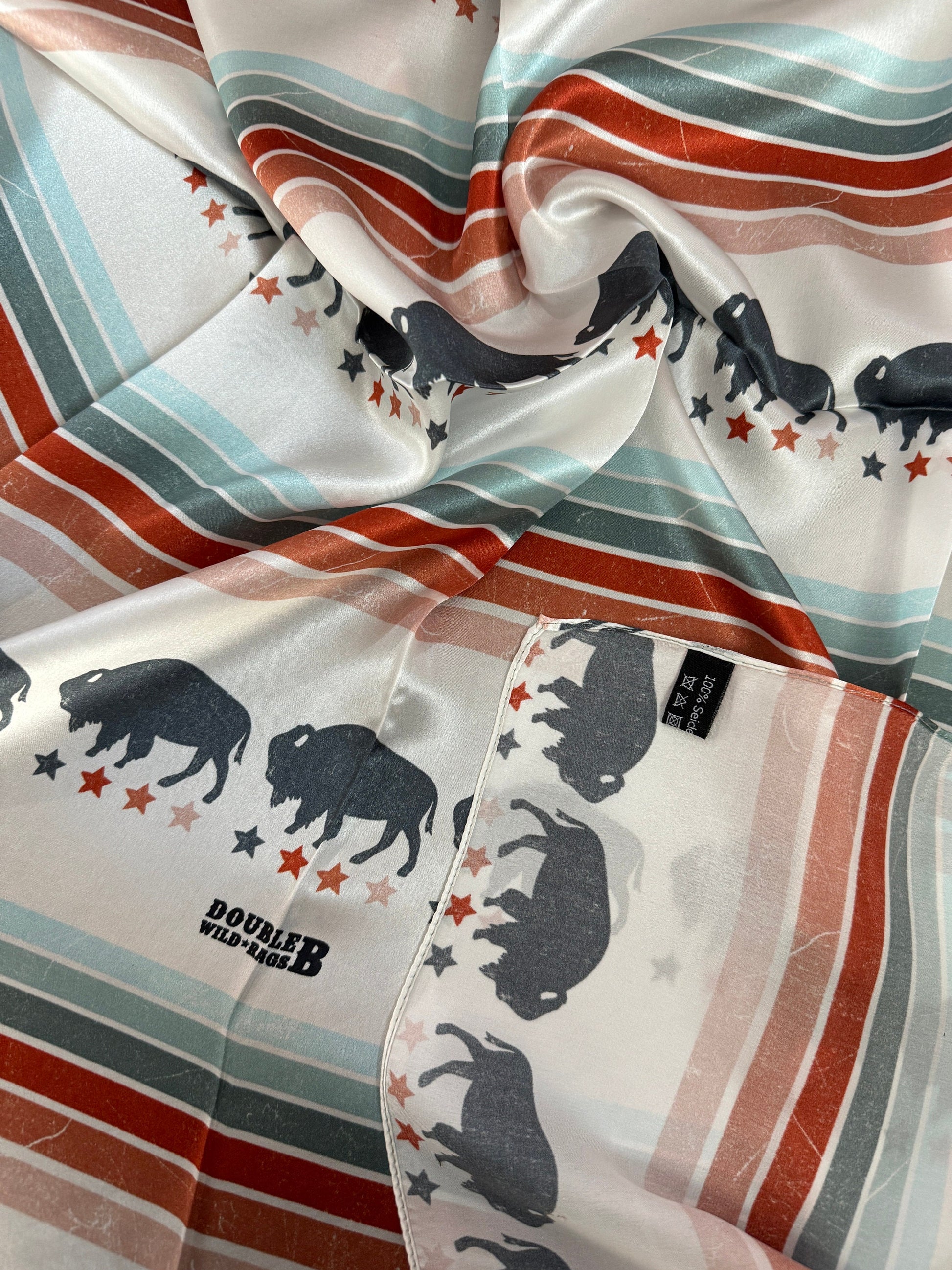 100% Silk Wild Rag “face the storm” distressed bison buffalo western stripe by Double B Wild Rags