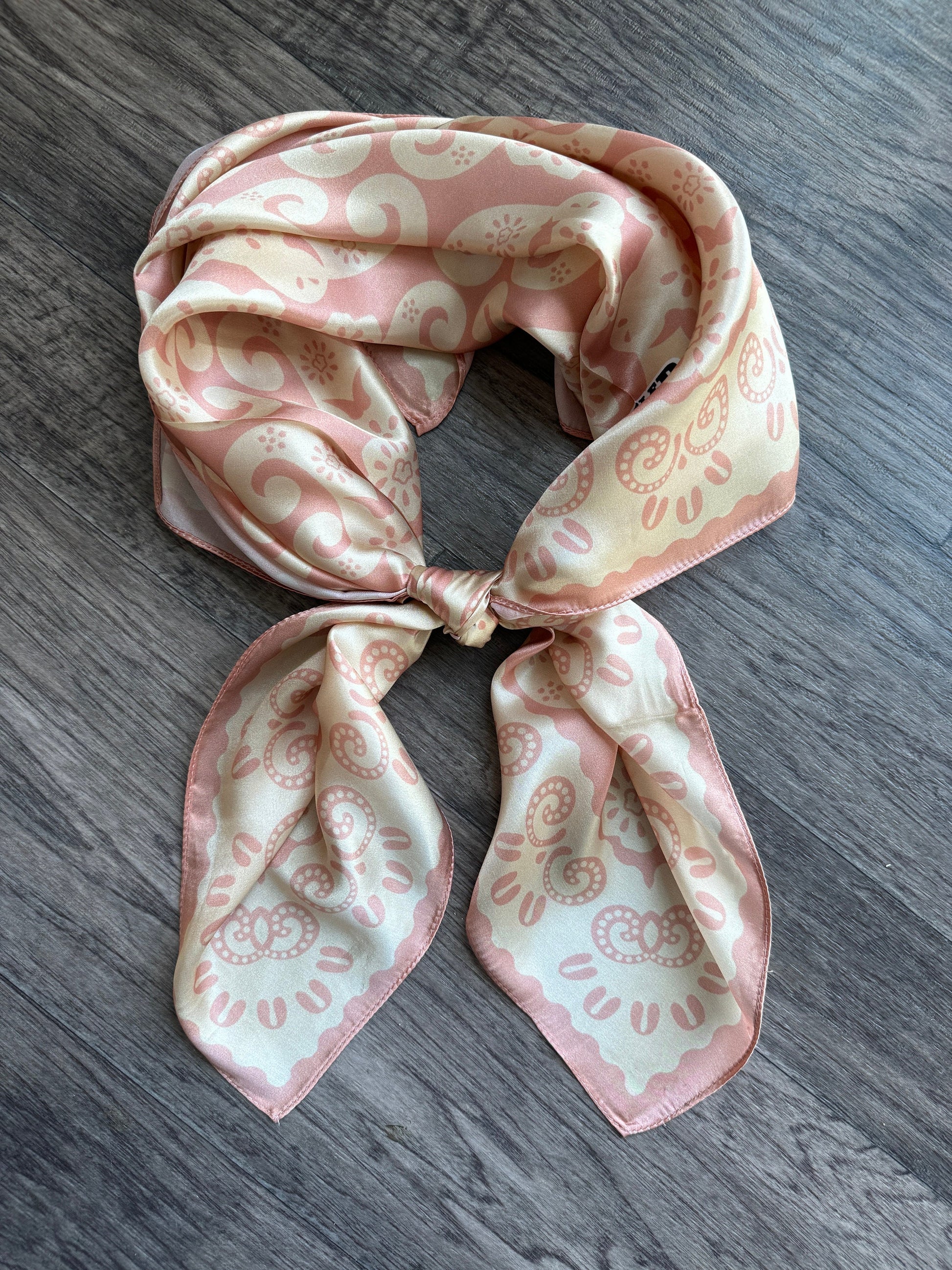 100% Silk Wild Rag “Augustus” peach and ivory vintage paisley by Double B Wild Rags