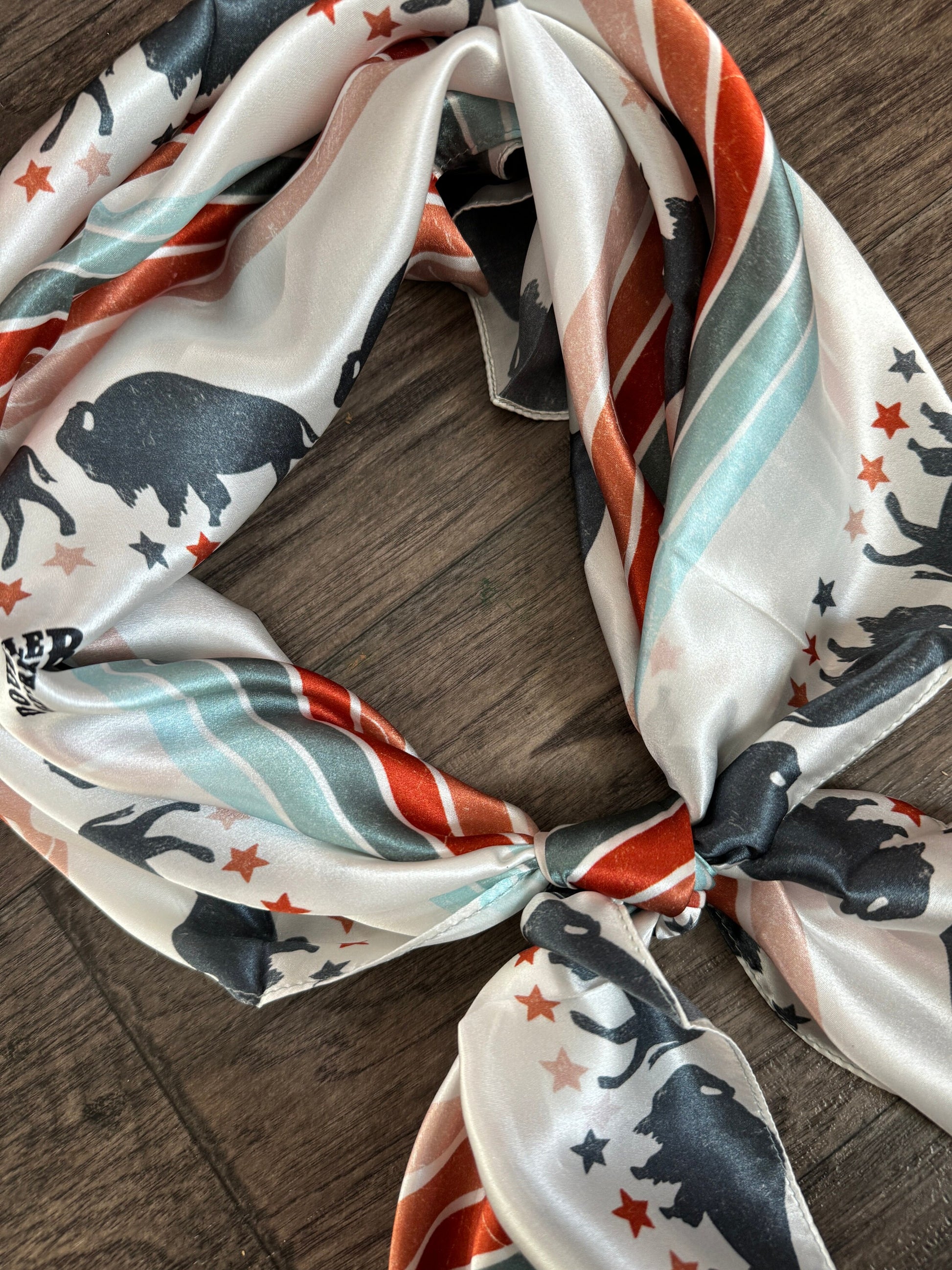 100% Silk Wild Rag “face the storm” distressed bison buffalo western stripe by Double B Wild Rags