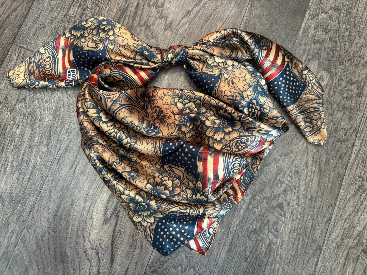 Wild Rag 100% Silk Patriotic Vintage Floral with American Flag Cowboy Western Neck Scarf Bandanna by Double B Wild Rags