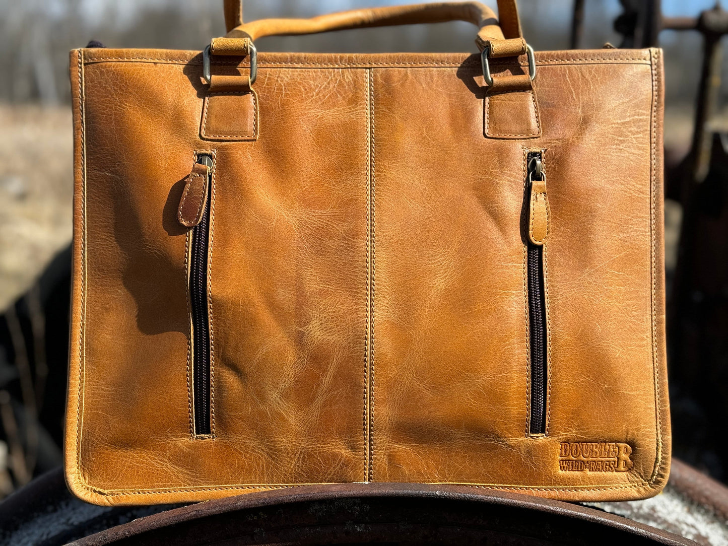 Western Conceal and Carry Sunflower Tooled Blonde Leather briefcase shoulder handbag Double B Wild Rags